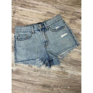 BDG Girlfriend High Rise Jean Shorts Raw Hem Women’s Sz 27 Waist